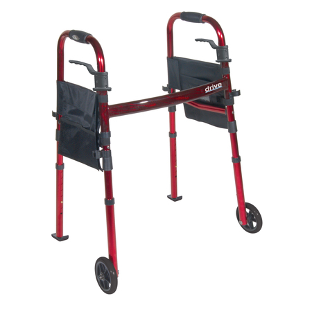 DRIVE MEDICAL Portable Folding Travel Walker w/ 5" Wheels & Fold up Legs rtl10263kdr